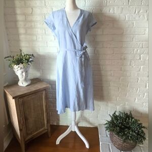100% Linen Pale Blue Wrap Dress, Etsy, Sustainable, M, Travel, Beach, Casual